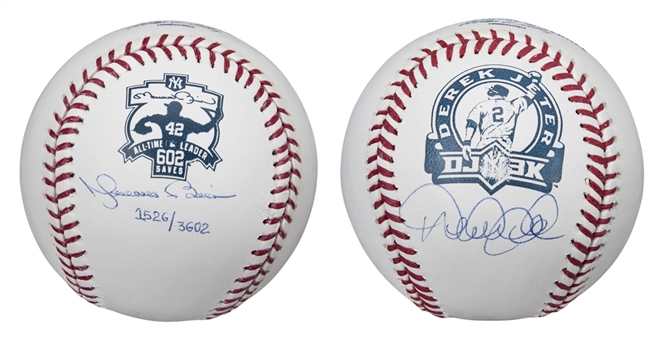 Lot of (2) Mariano Rivera & Derek Jeter Single Signed OML Selig Baseballs (MLB Authenticated & Steiner)
